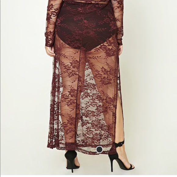 Deep Eggplant Sheer Lace Maxi - Picture 3 of 5